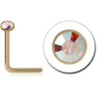 ZIRCON GOLD SURGICAL STEEL JEWELLED 90 DEGREE NOSE STUD