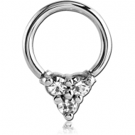 SURGICAL STEEL ROUND PRONG SET JEWELED HINGED SEPTUM CLICKER RING PIERCING