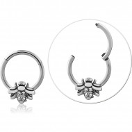 SURGICAL STEEL HINGE SEGMENT RING BEE CHARM WITH CZ ACCENTS PIERCING