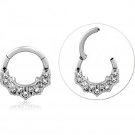 STEEL HINGED SEGMENT RING GRADUATED CLUSTER GEM PIERCING