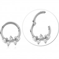 STEEL HINGE SEGMENT RING CROWN PRONG CLUSTER WITH CLEAR GEMS PIERCING