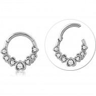 STEEL HINGE SEGMENT RING GRADUATED HEART FRAMES WITH CLEAR GEMS PIERCING