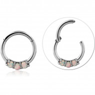 STEEL HINGE SEGMENT RING TRIPLE OPAL PIERCING