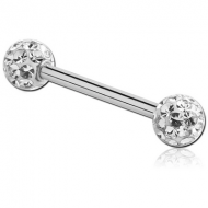 SURGICAL STEEL BARBELL WITH EPOXY COATED CRYSTALINE JEWELED BALLS