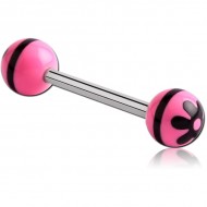 SURGICAL STEEL BARBELL WITH ACRYLIC RETRO FLOWER PRINTED BALL PIERCING