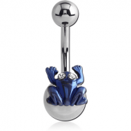 SURGICAL STEEL NAVEL BANANA WITH ANODISED JEWELLED FROG