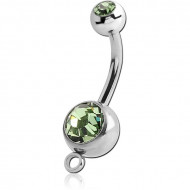 SURGICAL STEEL DOUBLE VALUE JEWELLED NAVEL BANANA WITH HOOP PIERCING