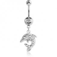 SURGICAL STEEL JEWELED NAVEL BANANA WITH DOLPHIN CHARM PIERCING