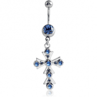 SURGICAL STEEL JEWELLED NAVEL BANANA WITH DANGLING CHARM - CROSS PIERCING