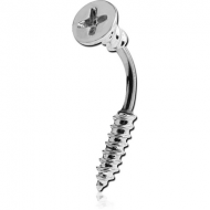 RHODIUM PLATED BRASS JEWELLED NAVEL BANANA - SCREW TWO-SIDED PIERCING