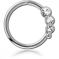 SURGICAL STEEL JEWELLED SEAMLESS RING - LEFT - TRIPLE GEM PIERCING