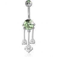 RHODIUM PLATED DOUBLE JEWELLED BUTTERFLY FASHION NAVEL BANANA PIERCING