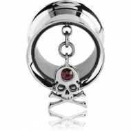 SURGICAL STEEL DOUBLE FLARED TUNNEL WITH SKULLCROSSBONES CHARMS PIERCING