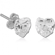 STERLING SILVER 925 JEWELLED PRONG SET HEART EAR STUDS PAIR