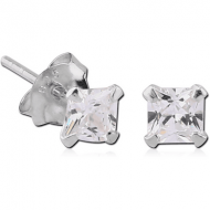 STERLING SILVER 925 JEWELLED PRONG SET SQUARE EAR STUDS PAIR