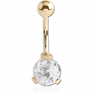 GOLD PVD 18K COATED SURGICAL STEEL ROUND PRONG SET 8MM CZ JEWELED NAVEL BANANA