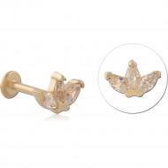 GOLD PVD 18K COATED SURGICAL STEEL INTERNAL LABRET TRIPLE MARQUISE FAN