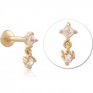 GOLD PVD 18K COATED SURGICAL STEEL INTERNAL LABRET PRINCESS AND ROUND DANGLE