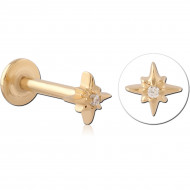 GOLD PVD 18K COATED SURGICAL STEEL INTERNAL LABRET EIGHT POINT STAR GEM