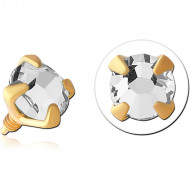GOLD PVD 18K COATED SURGICAL STEEL ROUND PRONG SET JEWELED FOR 1.2MM INTERNALLY THREADED PINS PIERCING