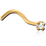 GOLD PVD 18K COATED SURGICAL STEEL CURVED PRONG SET 1.5MM JEWELED NOSE STUD PIERCING