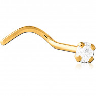 GOLD PVD 18K -COATED SURGICAL STEEL CURVED PRONG SET 2MM JEWELED NOSE STUD PIERCING