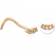GOLD PVD 18K COATED SURGICAL STEEL JEWELED NOSE STUDS PIERCING