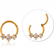 GOLD PVD COATED SURGICAL STEEL ROUND JEWELED HINGED SEGMENT RING