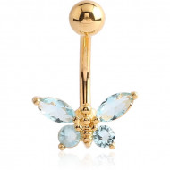 GOLD PVD COATED BRASS JEWELLED BUTTERFLY NAVEL BANANA PIERCING