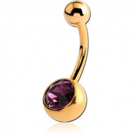 GOLD PVD COATED SURGICAL STEEL SWAROVSKI CRYSTAL JEWELLED NAVEL BANANA