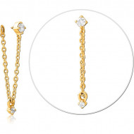 GOLD PVD COATED SURGICAL STEEL JEWELED MICRO ATTACHMENT FOR 1.2MM INTERNALLY THREADED PINS PIERCING