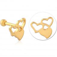GOLD PVD COATED SURGICAL STEEL TRAGUS MICRO BARBELL - HEARTS PIERCING