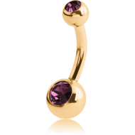 GOLD PLATED SURGICAL STEEL DOUBLE JEWELED MINI NAVEL BANANA PIERCING
