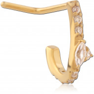 GOLD PVD COATED SURGICAL STEEL 90 DEGREE JEWELED WRAP AROUND NOSE STUD PIERCING