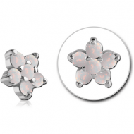 SURGICAL STEEL SYNTHETIC OPAL ATTACHMENT FOR 1.6MM INTERNALLY THREADED PINS - FLOWER PIERCING