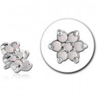 SURGICAL STEEL SYNTHETIC OPAL ATTACHMENT FOR 1.6MM INTERNALLY THREADED PINS - FLOWER PIERCING