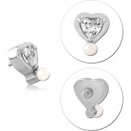 SURGICAL STEEL INTERNAL THREADED ATTACHMENT HEART GEM WITH PEARL DANGLE PIERCING