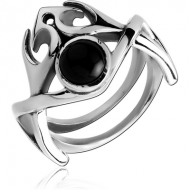 SURGICAL STEEL KOOL KATANA RING WITH ONYX - SPIDER