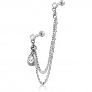 SURGICAL STEEL JEWELED TRAGUS MICRO BARBELLS CHAIN LINKED PIERCING
