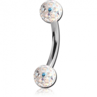 SURGICAL STEEL CURVED MICRO BARBELL WITH EPOXY COATED CRYSTALINE JEWELLED BALLS PIERCING