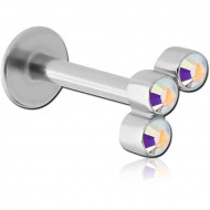 SURGICAL STEEL MICRO LABRET WITH JEWELLED ATTACHMENT - TRIPLE JEWELLED PIERCING