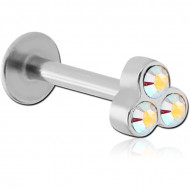 SURGICAL STEEL MICRO LABRET WITH TRIPLE JEWELLED ATTACHMENT