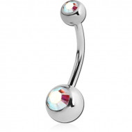 SURGICAL STEEL DOUBLE SWAROVSKI CRYSTAL JEWELLED MICRO NAVEL BANANA