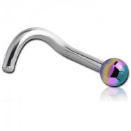 SURGICAL STEEL 1.2MM THREADING CURVED NOSE STUD WITH ANODISED BALL