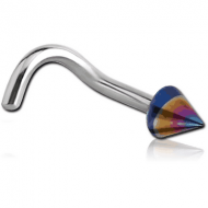 SURGICAL STEEL 1.2MM THREADING CURVED NOSE STUD WITH ANODISED CONE