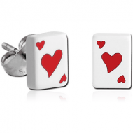 PAIR OF ACRYLIC PLAYING CARDS EAR STUDS - HEART