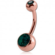 ROSE GOLD PVD COATED SURGICAL STEEL DOUBLE SWAROVSKI CRYSTALS JEWELLED NAVEL BANANA PIERCING