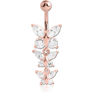 ROSE GOLD PLATED BRASS TRIPPLE JEWELED BUTTERFLY NAVEL BANANA