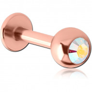 ROSE GOLD PVD COATED SURGICAL STEEL JEWELLED LABRET PIERCING
