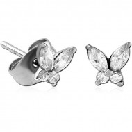 SURGICAL STEEL JEWELLED EAR STUDS PAIR - BUTTEFLY